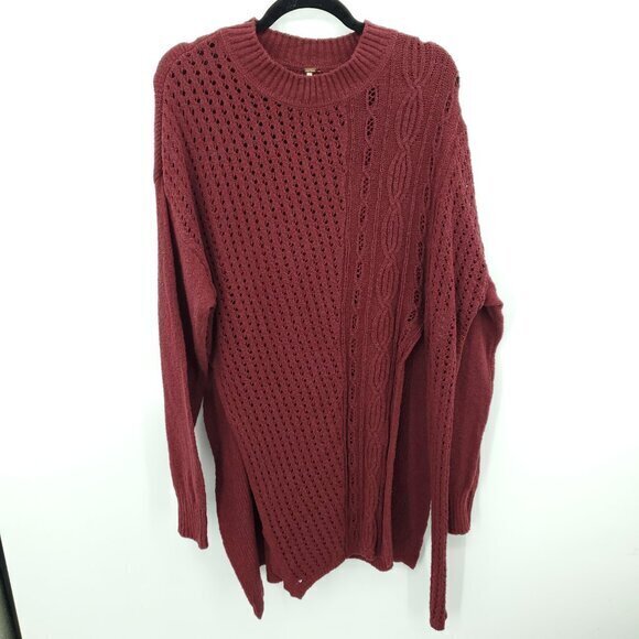 Free People Harper Knit Split Side Tunic Sweater XL Pretty Berry (Red) - Picture 2 of 15